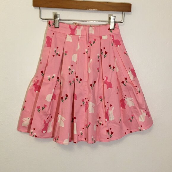 NWT Modcloth Collectif  Pink Mini Skirt Bunnies Skater Skirt (9) - Picture 3 of 13